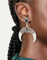 Antique Silver Black Stone Moon Drop Statement Earrings - link has visual effect only
