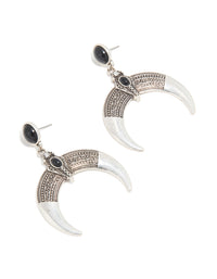 Antique Silver Black Stone Moon Drop Statement Earrings - link has visual effect only