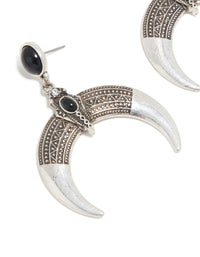 Antique Silver Black Stone Moon Drop Statement Earrings - link has visual effect only