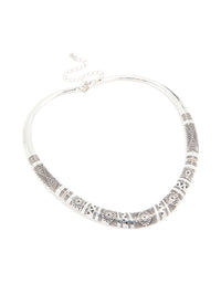 Antique Silver Textured Patterned Adjustable Choker Necklace - link has visual effect only