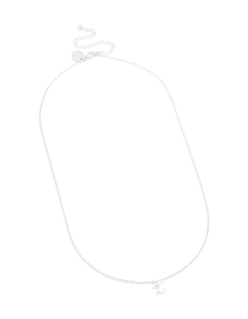 Crafted from waterproof stainless steel mini bubble letter Z necklace with initials pendant in silver and dainty detail front view