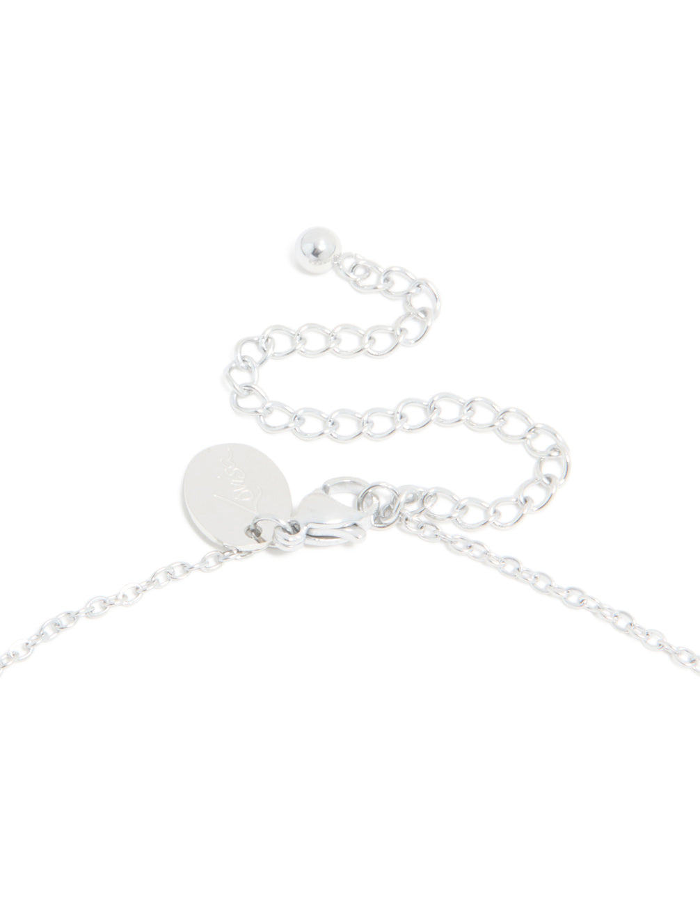 Presenting a waterproof stainless steel mini bubble letter Z necklace with initials pendant in silver and dainty styling clasp detail view
