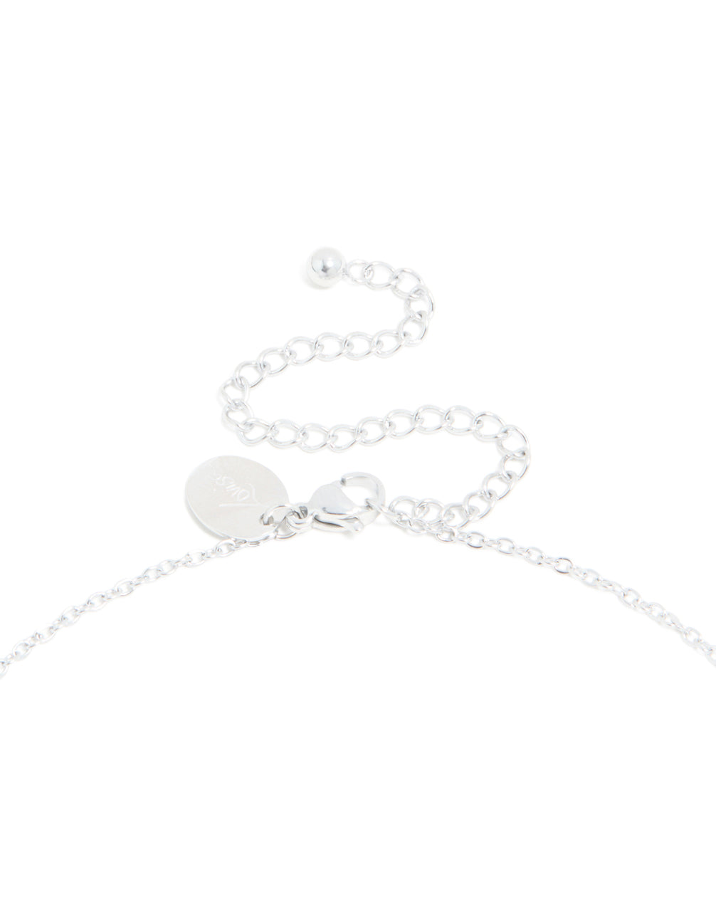 Explore a waterproof stainless steel mini bubble letter L necklace with initial pendant in silver featuring dainty style clasp detail view
