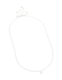 Displaying a waterproof stainless steel mini bubble letter O necklace with initial pendant in dainty silver front view - link has visual effect only