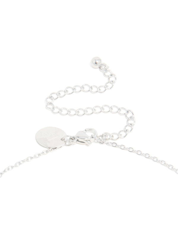 Crafted from waterproof stainless steel mini bubble letter O necklace featuring initial pendant in dainty silver clasp detail view