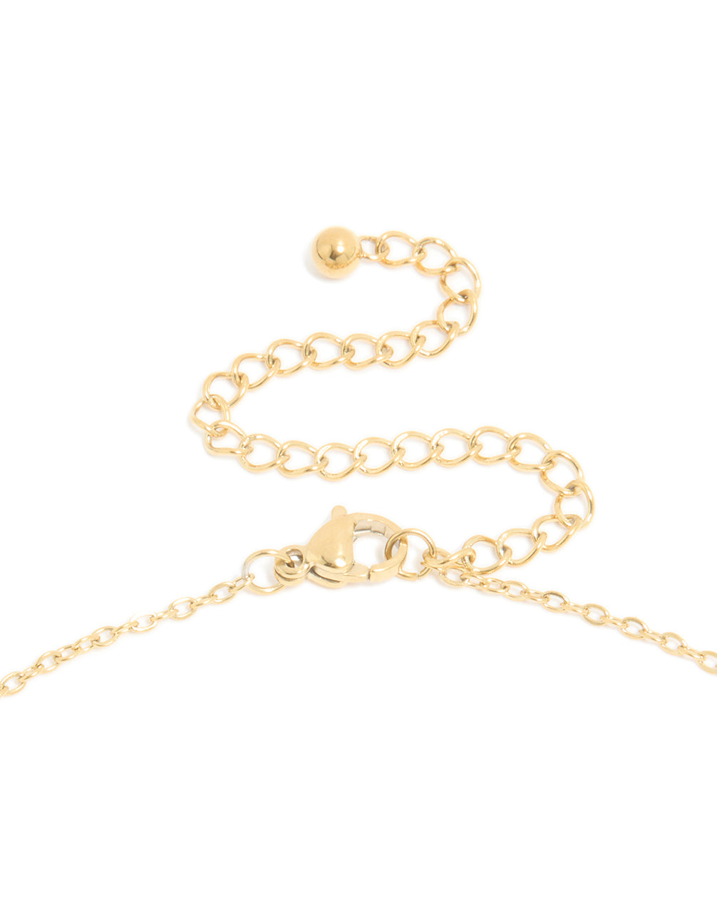 Explore the waterproof bubble letter X necklace in gold plated stainless steel with initial pendant showing lobster clasp detail view