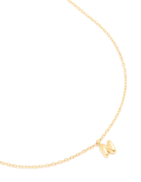Waterproof Gold Plated Stainless Steel Mini Bubble Letter N Necklace