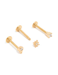 Gold Plated Surgical Steel Cubic Zirconia & Star Flat Back Studs 3-Pack - link has visual effect only