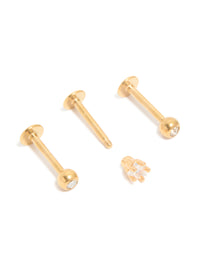 Gold Plated Surgical Steel Cubic Zirconia Round Flat Back Studs 3-Pack - link has visual effect only