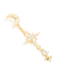 Gold Plated Surgical Steel Celestial Cubic Zirconia Belly Bar - link has visual effect only