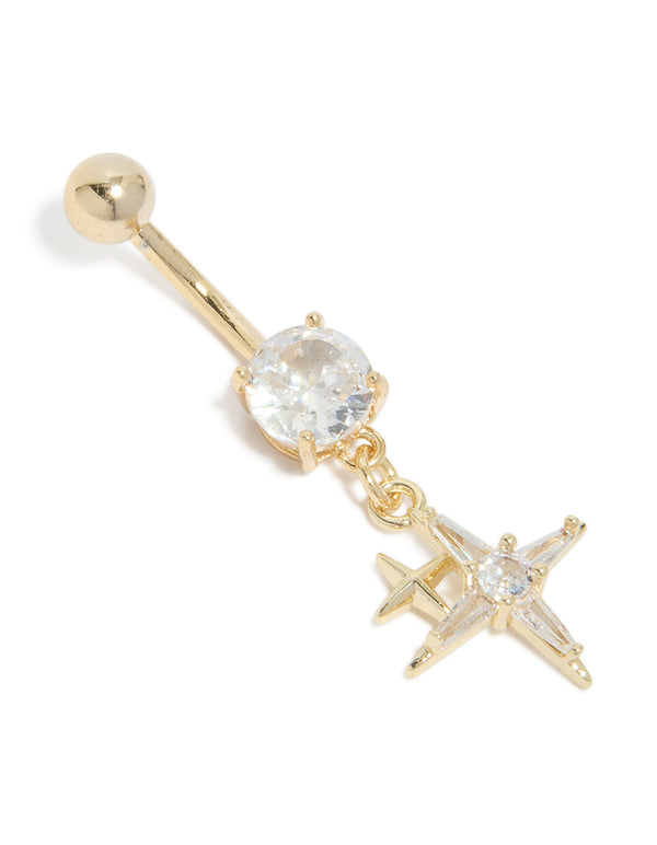 Gold Plated Surgical Steel Cubic Zirconia Celestial Star Belly Bar