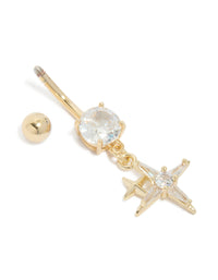Gold Plated Surgical Steel Cubic Zirconia Celestial Star Belly Bar - link has visual effect only