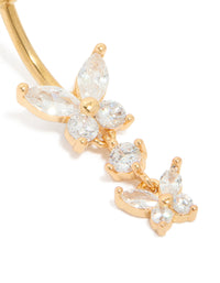 Gold Plated Surgical Steel Cubic Zirconia Double Butterfly Belly Bar - link has visual effect only