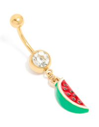 Gold Plated Surgical Steel Watermelon Drop Belly Bar - link has visual effect only