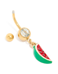Gold Plated Surgical Steel Watermelon Drop Belly Bar - link has visual effect only
