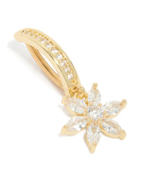 Gold Plated Surgical Steel Curved Cubic Zirconia Flower Belly Ring - link has visual effect only