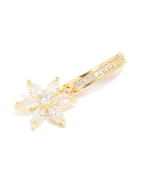 Gold Plated Surgical Steel Curved Cubic Zirconia Flower Belly Ring - link has visual effect only