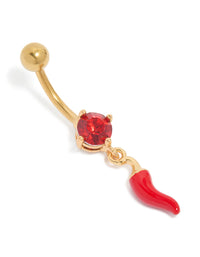 Gold Plated Surgical Steel Red Chilli Drop Belly Bar - link has visual effect only