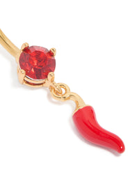 Gold Plated Surgical Steel Red Chilli Drop Belly Bar - link has visual effect only
