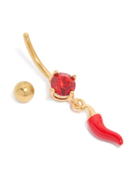 Gold Plated Surgical Steel Red Chilli Drop Belly Bar - link has visual effect only