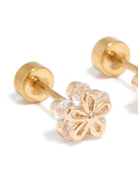 Kids Gold Plated Surgical Steel Cubic Zirconia Flower Outline Flat Back Studs - link has visual effect only