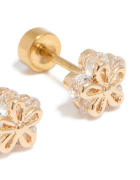 Kids Gold Plated Surgical Steel Cubic Zirconia Flower Outline Flat Back Studs - link has visual effect only