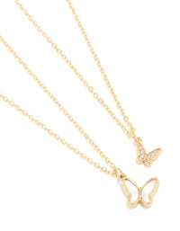 Gold Plated Cubic Zirconia Butterfly & Pearlised Butterfly Necklaces 2 Pack - link has visual effect only