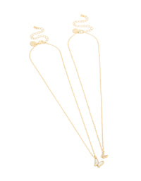 Gold Plated Cubic Zirconia Butterfly & Pearlised Butterfly Necklaces 2 Pack - link has visual effect only