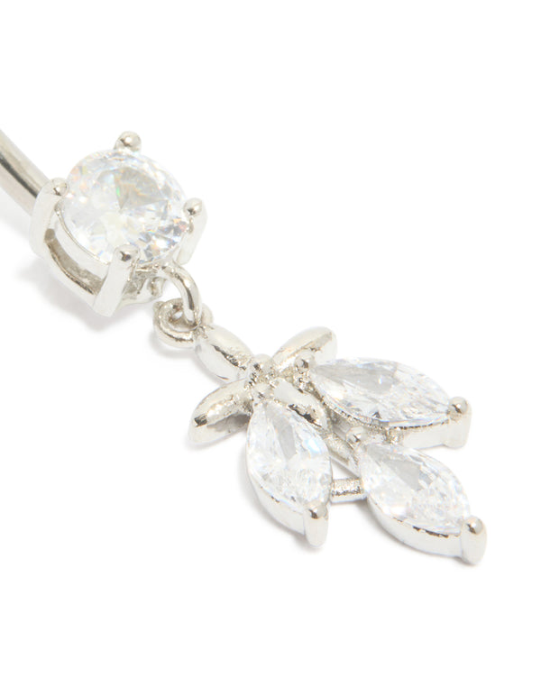 Titanium Diamante Leaf Drop Belly Bar