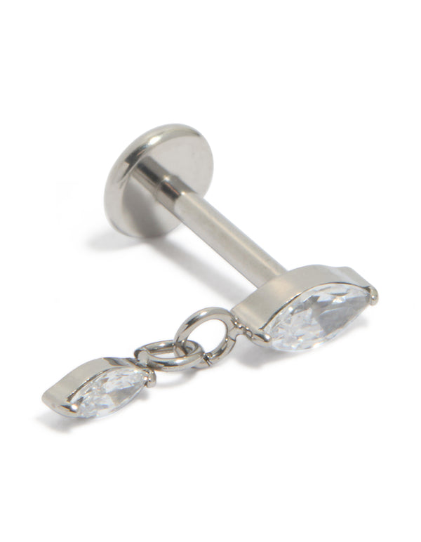 Titanium Diamante Marquise Drop Single Flat Back Stud