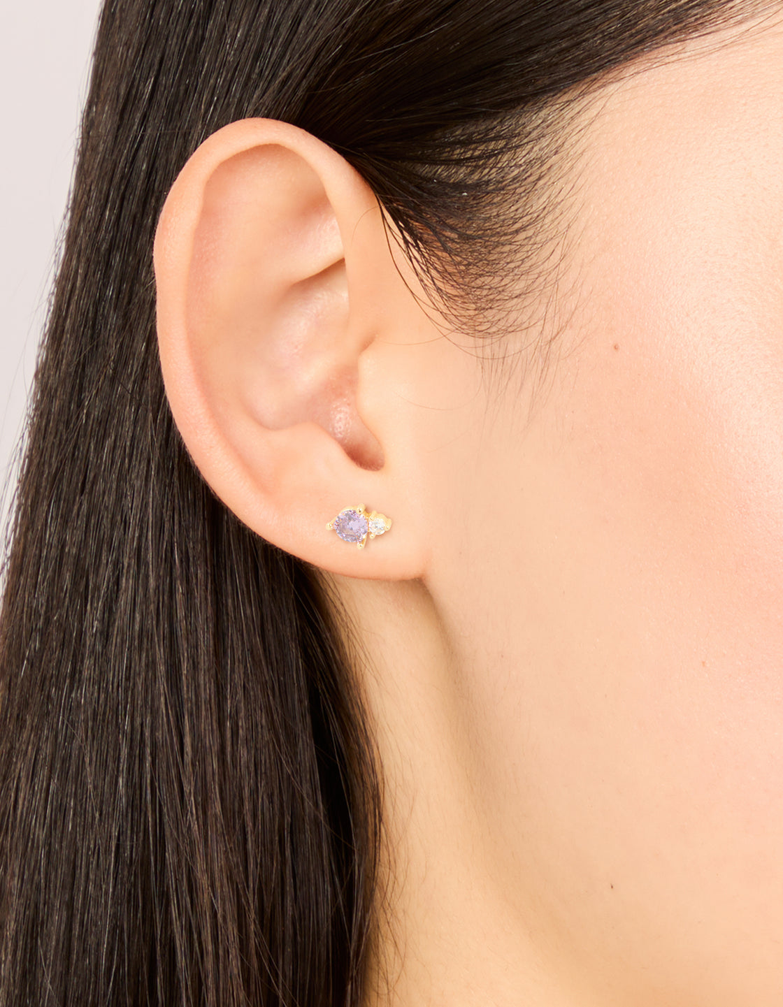 Waterproof Gold Plated Stainless Steel Cubic Zirconia Duo February Birthstone Stud Earrings