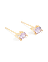 Waterproof Gold Plated Stainless Steel Cubic Zirconia Duo February Birthstone Stud Earrings - link has visual effect only