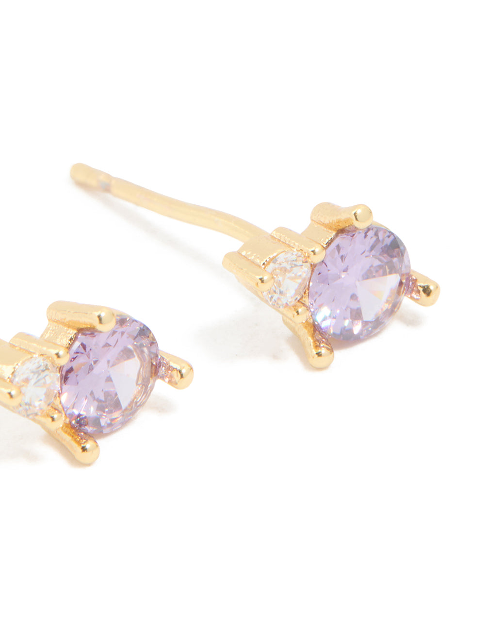 Waterproof Gold Plated Stainless Steel Cubic Zirconia Duo February Birthstone Stud Earrings