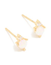 Waterproof Gold Plated Stainless Steel October Cubic Zirconia Duo Stud Earrings - link has visual effect only