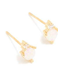 Waterproof Gold Plated Stainless Steel October Cubic Zirconia Duo Stud Earrings - link has visual effect only