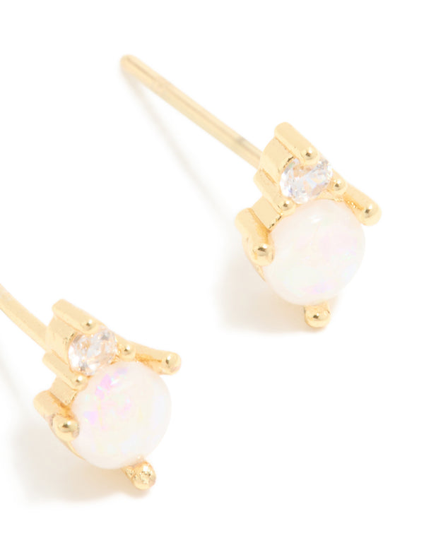 Waterproof Gold Plated Stainless Steel October Cubic Zirconia Duo Stud Earrings