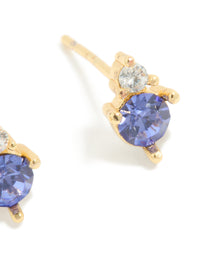 Waterproof Gold Plated Stainless Steel December Cubic Zirconia Birthstone Duo Stud Earrings - link has visual effect only
