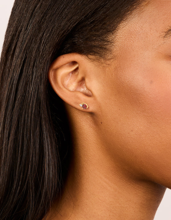 Waterproof Gold Plated Stainless Steel July Cubic Zirconia Duo Stud Earrings
