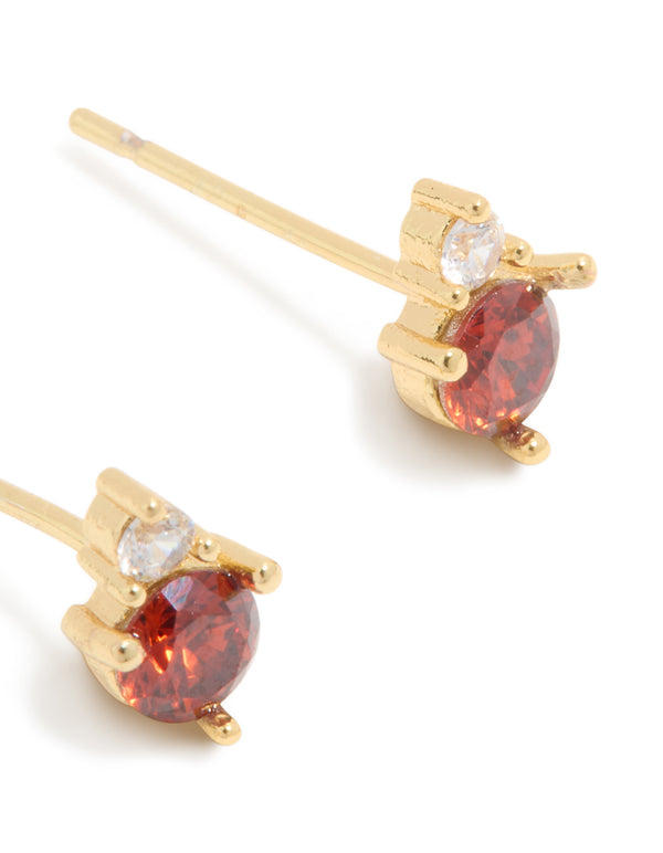 Waterproof Gold Plated Stainless Steel July Cubic Zirconia Duo Stud Earrings