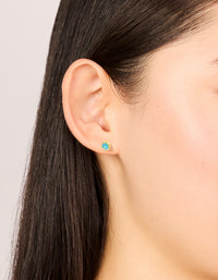 Waterproof Gold Plated Stainless Steel Aquamarine Cubic Zirconia March Birthstone Bezel Set Stud Earrings - link has visual effect only