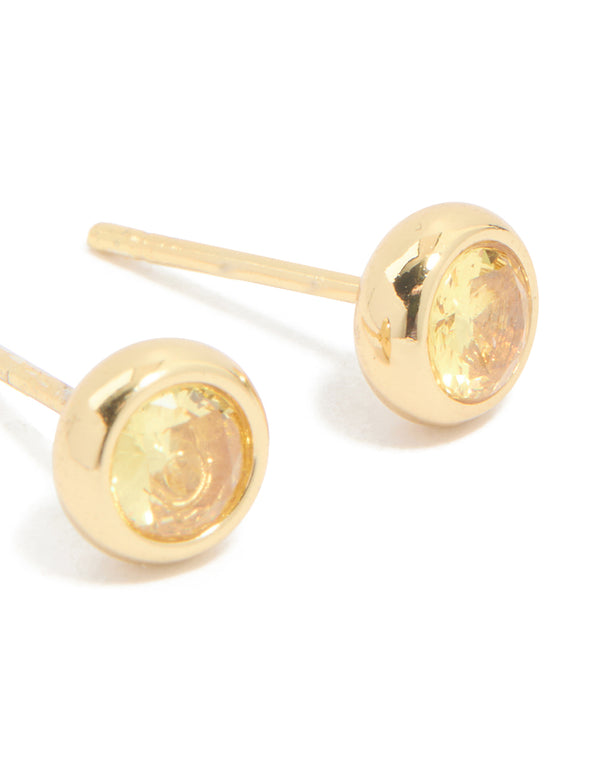 Waterproof Gold Plated Stainless Steel Cubic Zirconia November Birthstone Bezel Set Stud Earrings