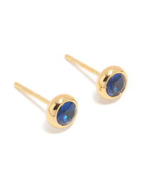 Waterproof Gold Plated Stainless Steel Sapphire Cubic Zirconia September Birthstone Bezel Set Stud Earrings - link has visual effect only