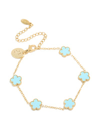 Waterproof Gold Plated Stainless Steel Light Blue Petal Flower Charm Bracelet - link has visual effect only