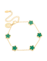 Waterproof Gold Plated Stainless Steel Dark Green Petal Flower Charm Bracelet - link has visual effect only