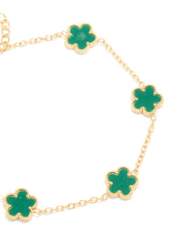 Waterproof Gold Plated Stainless Steel Dark Green Petal Flower Charm Bracelet - link has visual effect only
