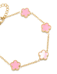 Waterproof Gold Plated Stainless Steel Light Pink Petal Flower Charm Bracelet - link has visual effect only
