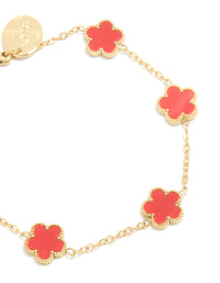 Waterproof Gold Plated Stainless Steel Red Shell Petal Flower Charm Bracelet - link has visual effect only