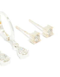 Waterproof Stainless Steel Cubic Zirconia Simple Stud & Huggie Earrings 3-Pack - link has visual effect only