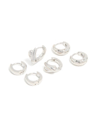Waterproof Stainless Steel Chunky Huggie Earrings 3-Pack - link has visual effect only