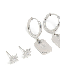 Waterproof Stainless Steel Star & Disc Earrings 3-Pack - link has visual effect only